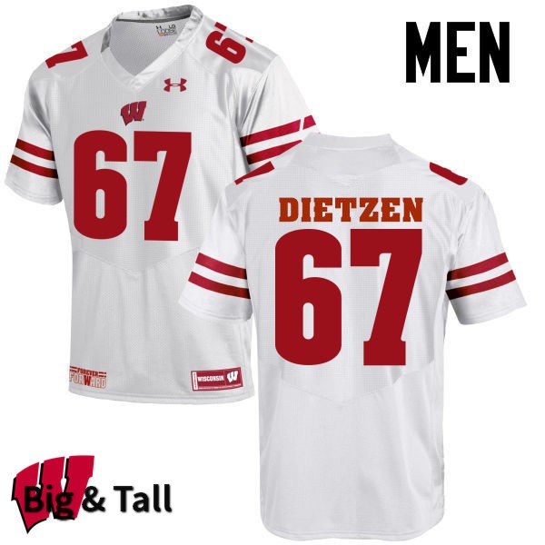 Wisconsin Badgers Men's #67 Jon Dietzen NCAA Under Armour Authentic White Big & Tall College Stitched Football Jersey YB40M02KM